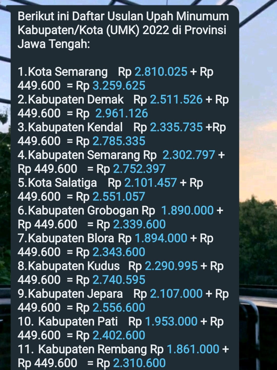 Pesan berantai tentang usulan kenaikan upah Kabupaten Rembang Hoax